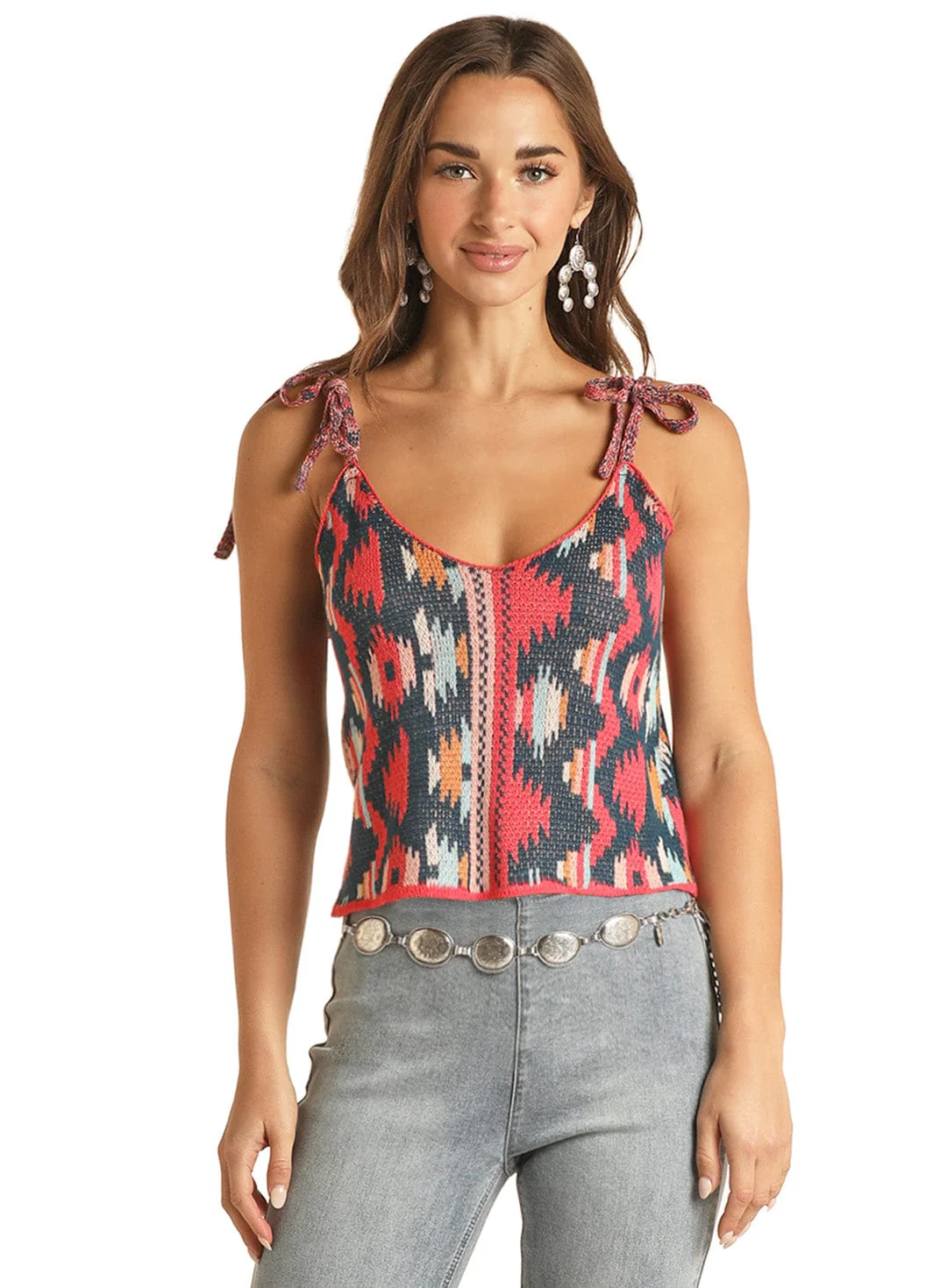 Rock & Roll Cowgirl Women's Tie Strap Knitted Tank RRWT20RZMY