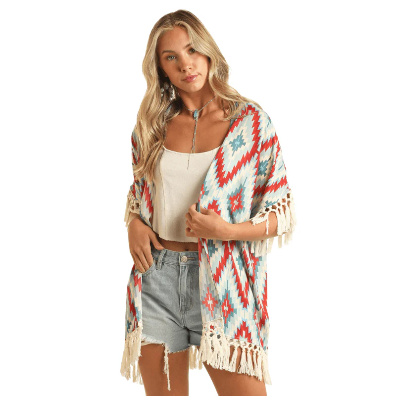 Rock & Roll Cowgirl Women's Aztec Printed Kimono BW27T03913