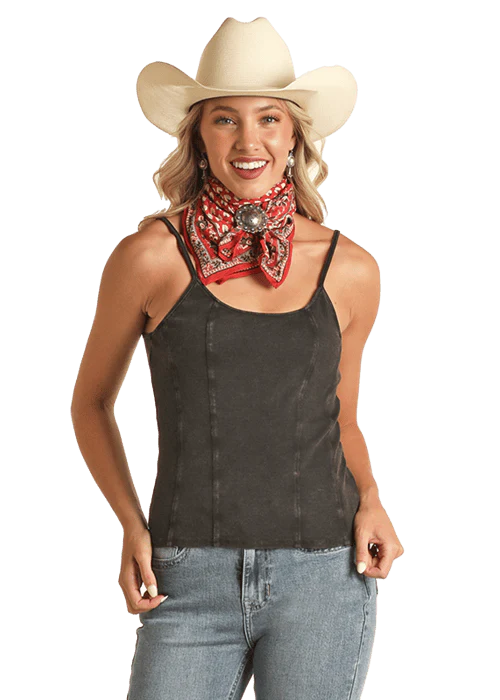 Rock & Roll Cowgirl Women's Black Exposed Seam Sleeveless Tank RRWT20R0Y6