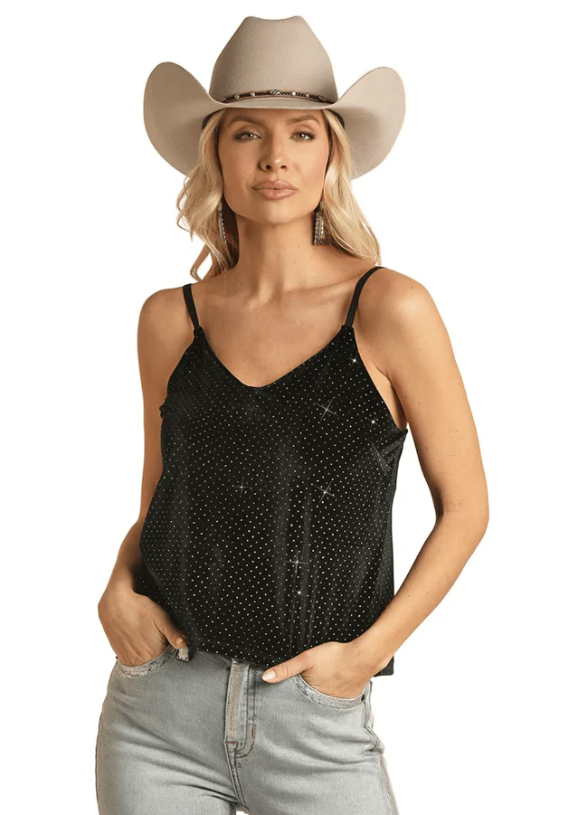 Rock & Roll Cowgirl Women's Black Shimmer Tank RRWT20R0CW