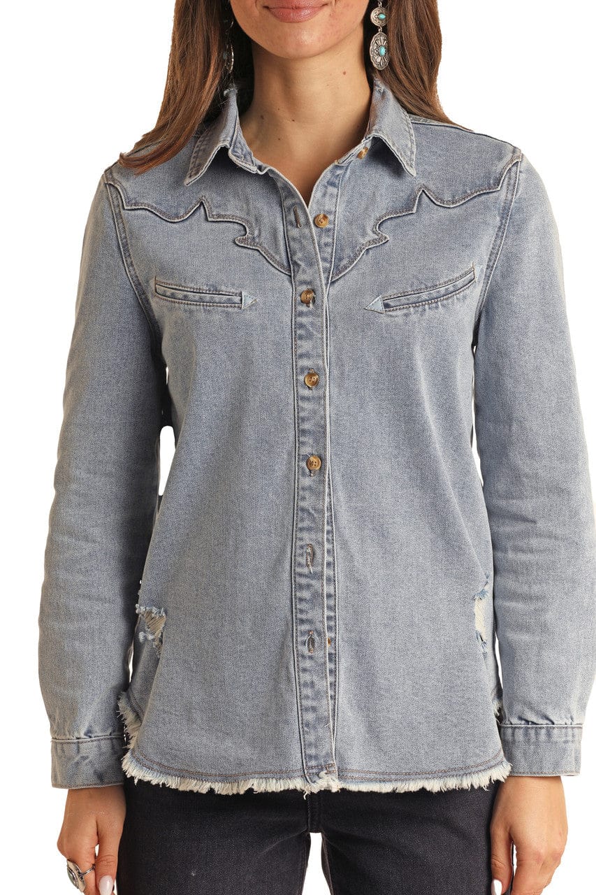 Rock & Roll Cowgirl Women's Denim Long Sleeve Button Down Shirt BWB2D02275 - Image 3