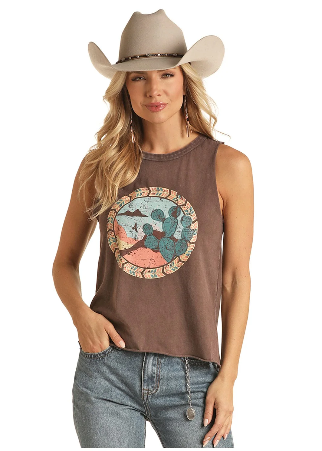 Rock & Roll Cowgirl Women's Desert Scene Graphic Tank RRWT20R04Z