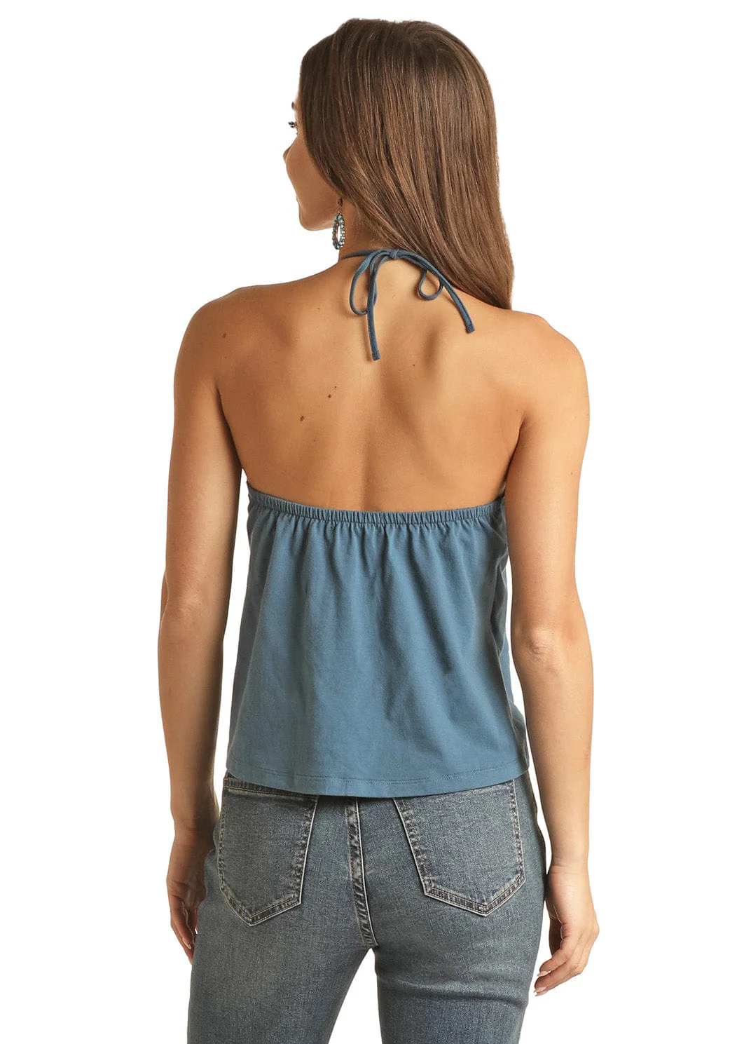 Rock & Roll Cowgirl Women's Floral Embroidered Halter Tank RRWT20RZN5 - Image 2