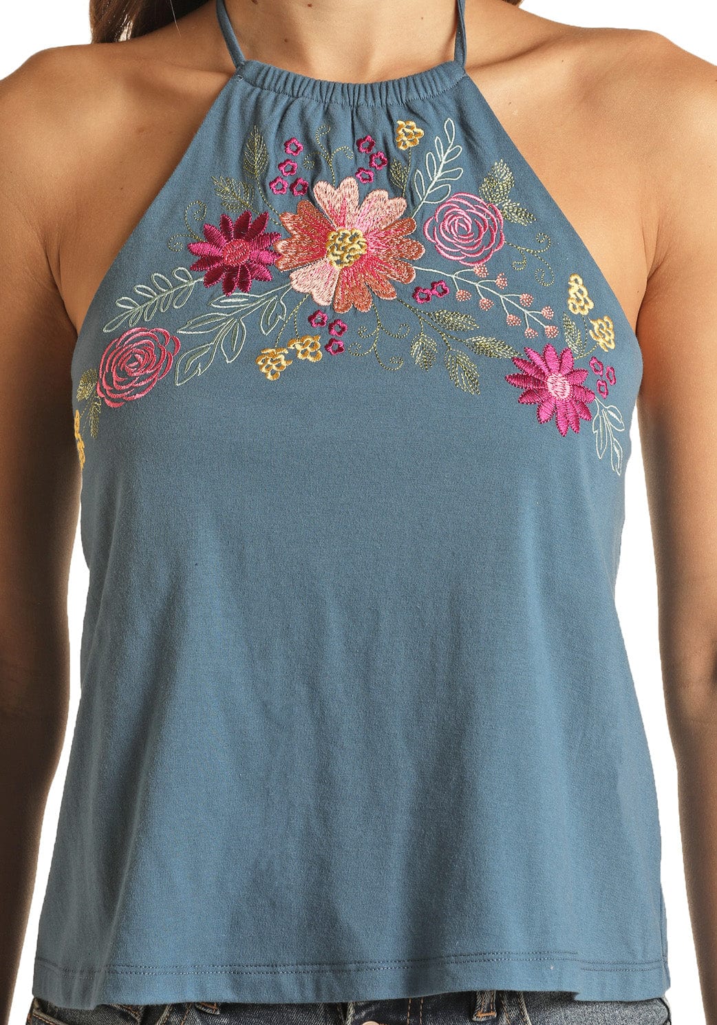 Rock & Roll Cowgirl Women's Floral Embroidered Halter Tank RRWT20RZN5 - Image 3
