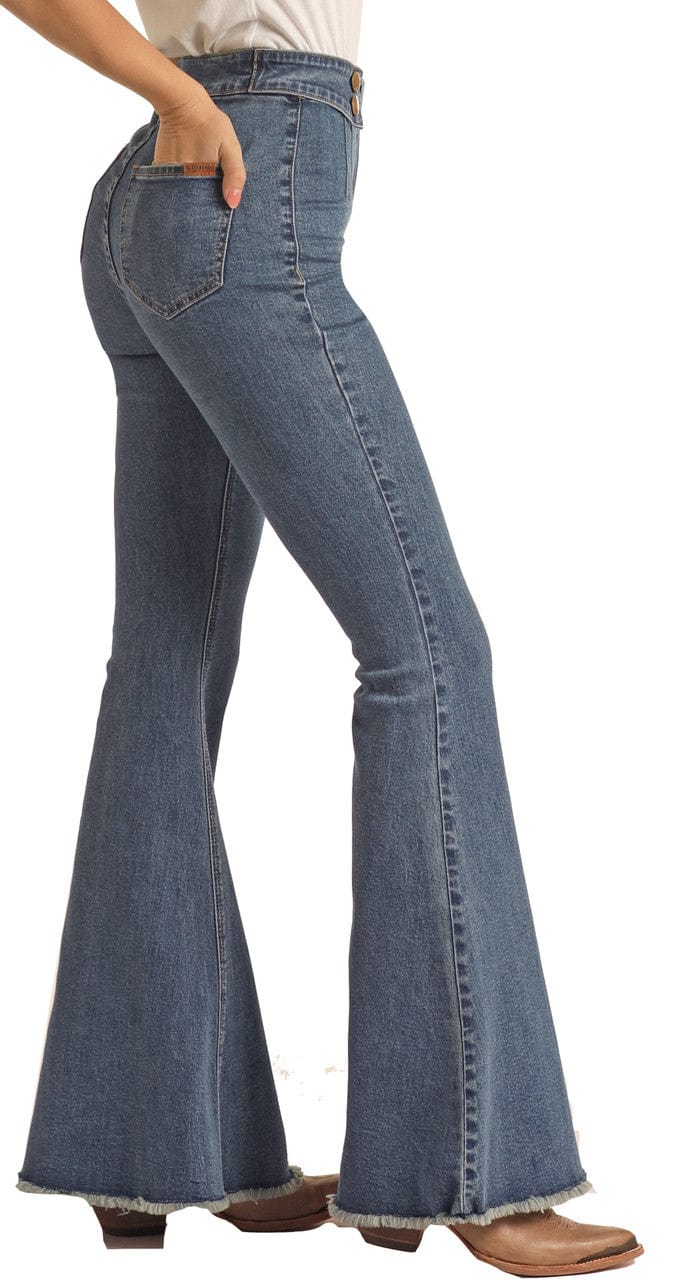 Rock & Roll Cowgirl Women's High Rise Extra Stretch Double Button Bell Bottom Jeans RRWD7PRZRA - Image 2