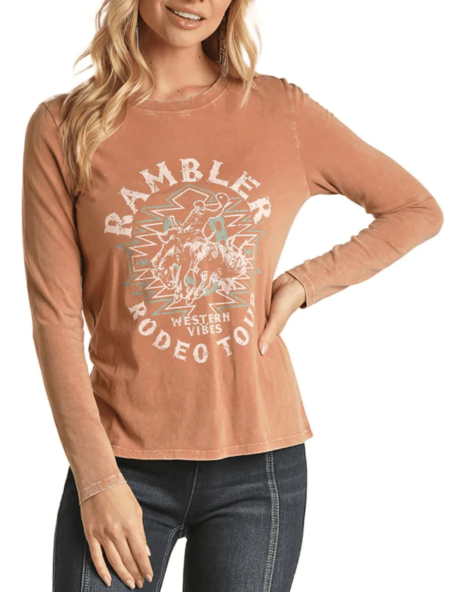 Rock & Roll Cowgirl Women's Rambler Graphic Long Sleeve Shirt RRWT22R0BN