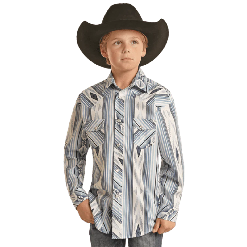 Rock & Roll Denim Boys Aztec Stripe Long Sleeve Western Snap Shirt BBN2S02158
