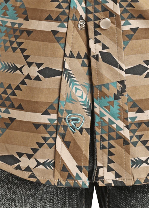 Rock & Roll Denim Boys Turquoise Aztec Stripe Long Sleeve Western Snap Shirt BBN2S02534 - Image 2