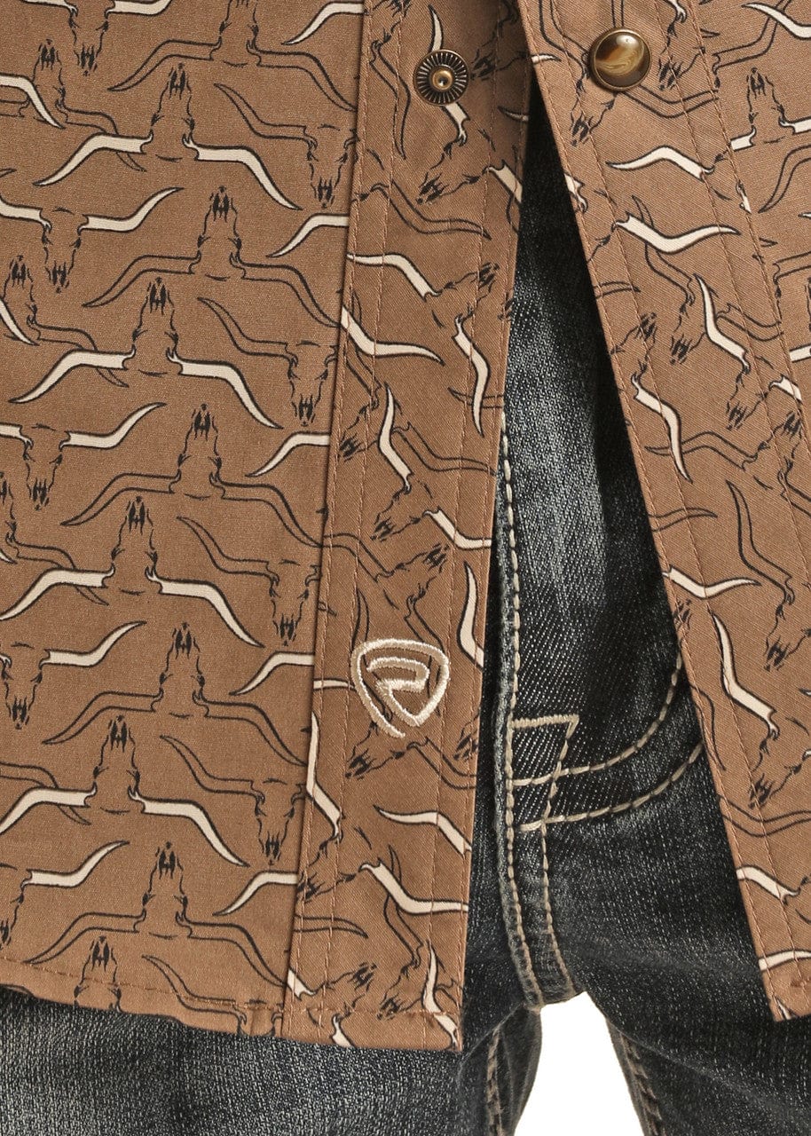 Rock & Roll Denim Men's Brown Longhorn Print Long Sleeve Western Snap Shirt BMN2S03367 - Image 2