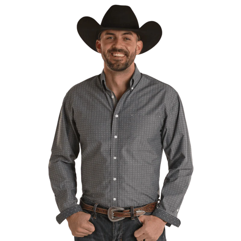 Rock & Roll Denim Men's Slim Fit Dobby Long Sleeve Western Snap Shirt RMB2S03065