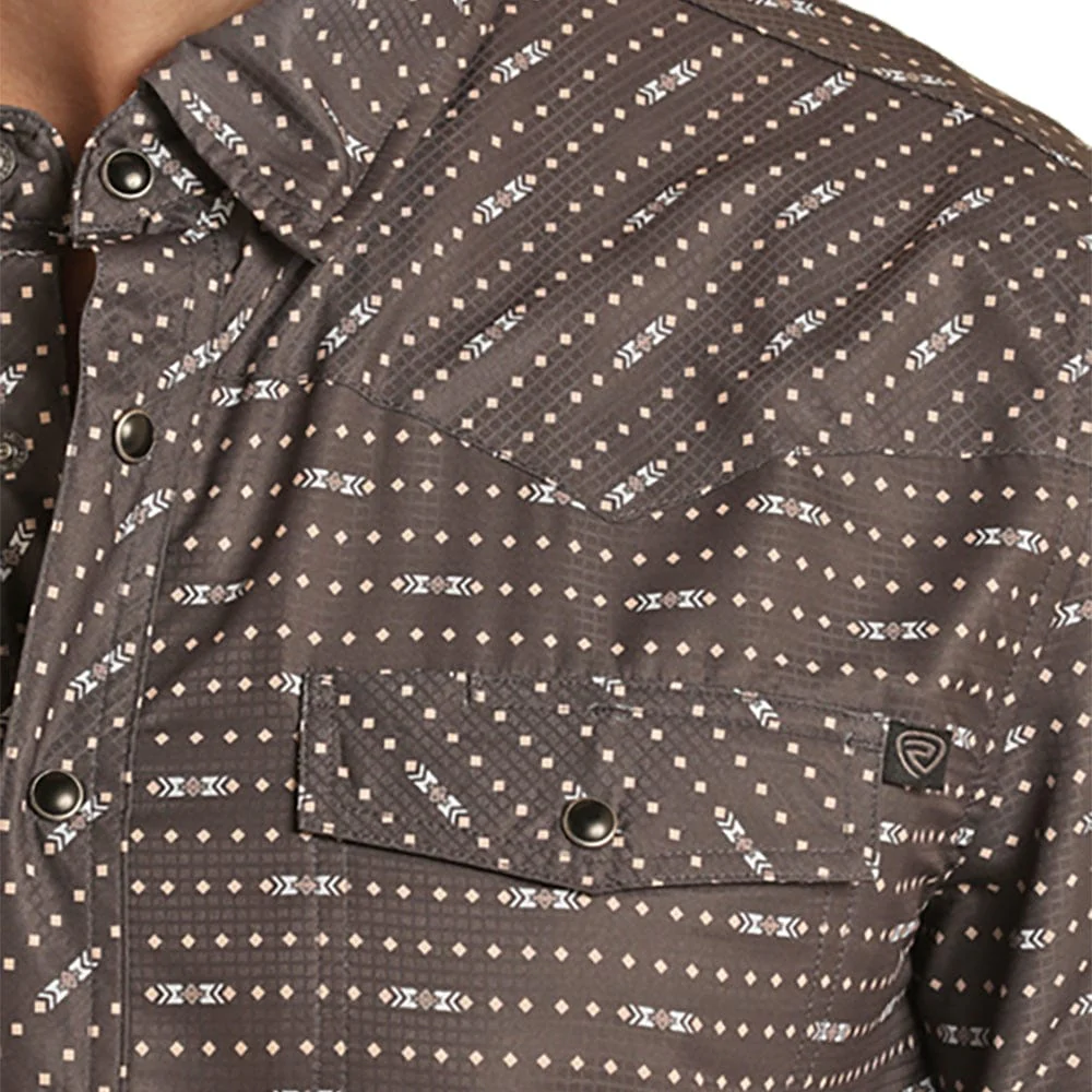 Rock & Roll Denim Men's Tek Western Geo Print Long Sleeve Western Snap Shirt BMN2S03379 - Image 2