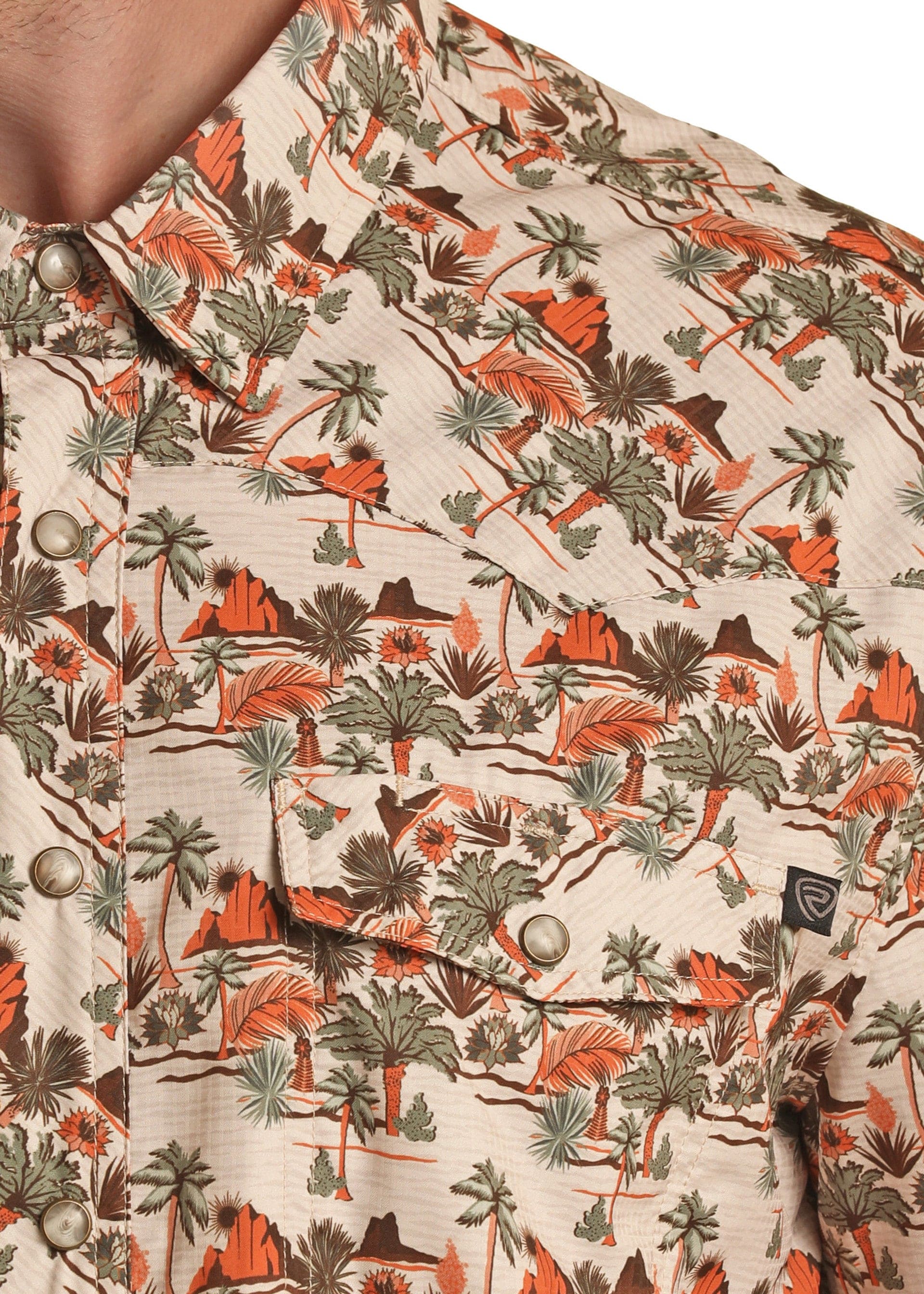 Rock & Roll Denim Men's Tek Western Tropical Print Short Sleeve Western Snap Shirt BMN3S04227 - Image 2
