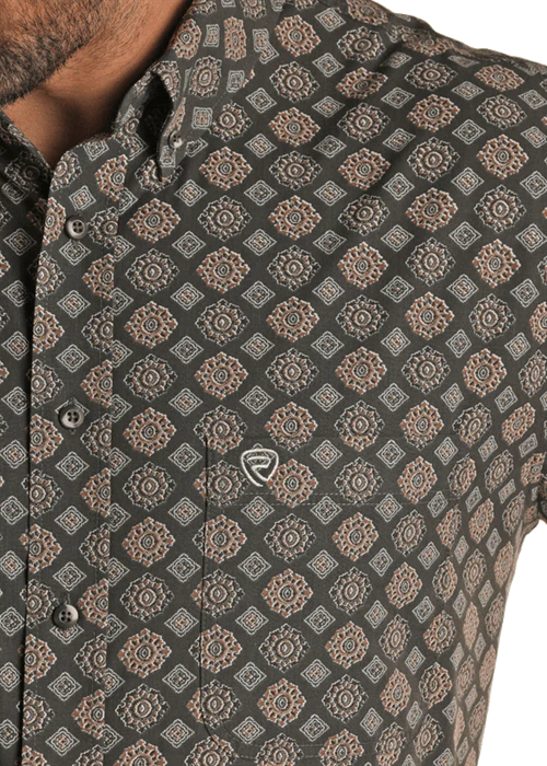 Rock & Roll Denim Men's Vintage Medallion Print Long Sleeve Shirt VMB2S02163 - Image 2