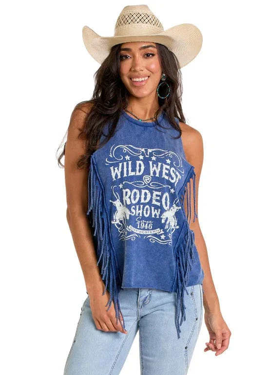 Rock & Roll Denim Women's Blue Wild West Frink Tank BW20T06468