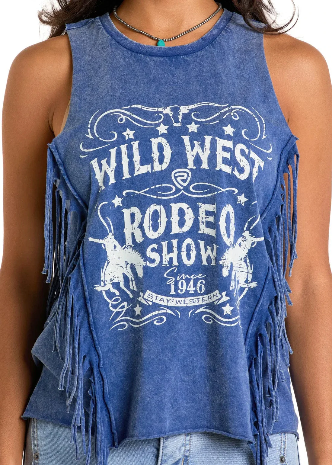 Rock & Roll Denim Women's Blue Wild West Frink Tank BW20T06468 - Image 3