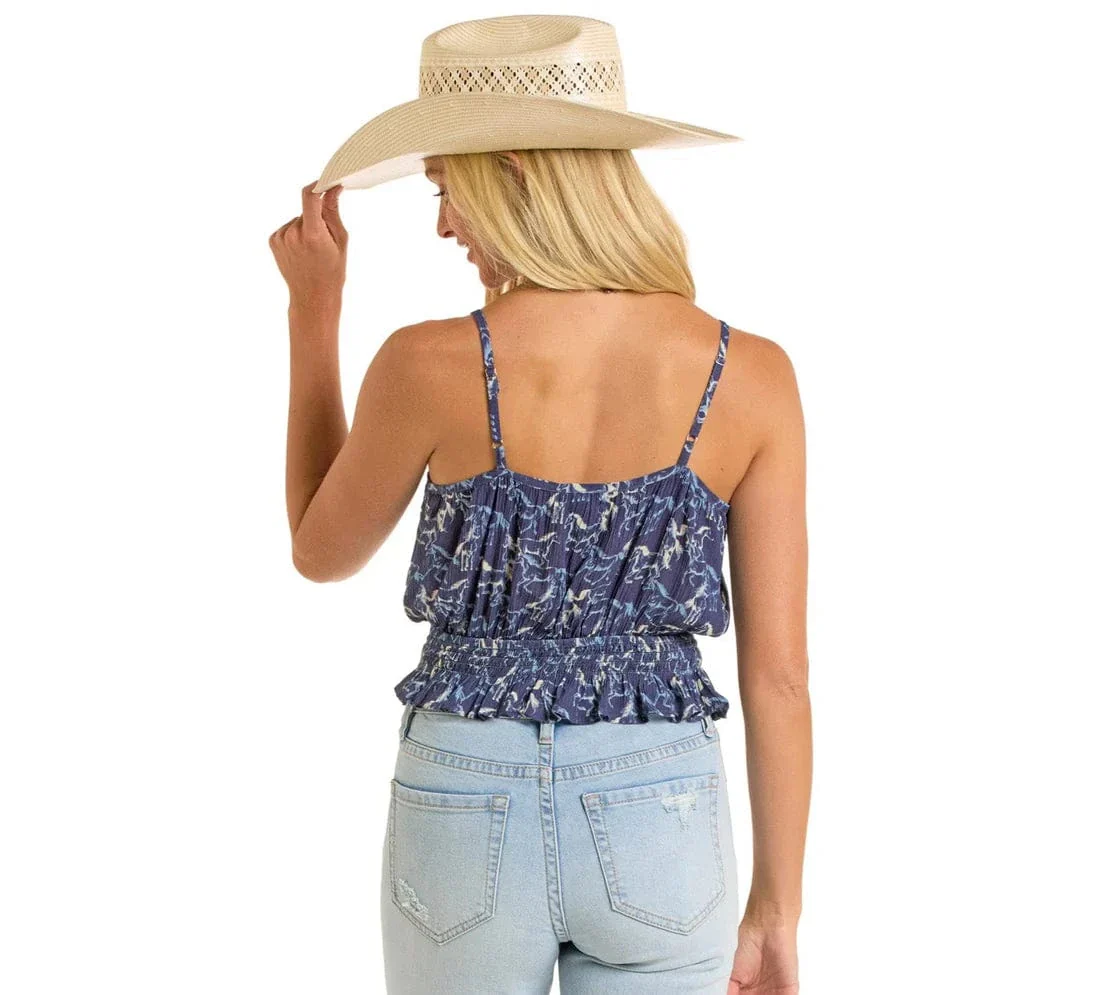 Rock & Roll Denim Women's Blue Horse Print Tank Top BW20T06300 - Image 2