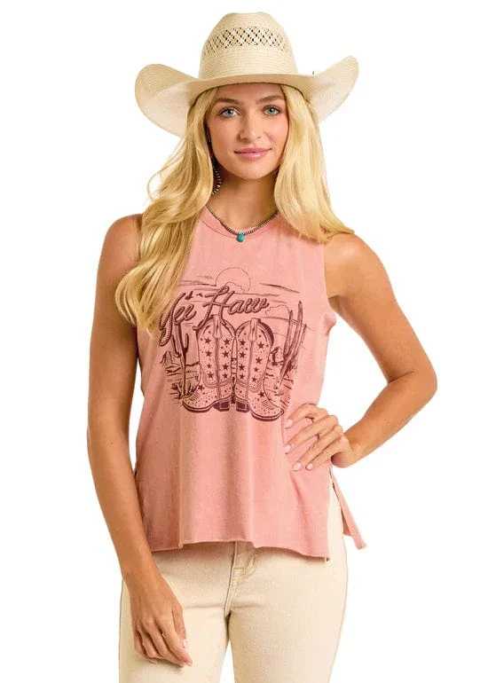 Rock & Roll Denim Women's Pink Yee Haw Graphic Tank BW20T06448