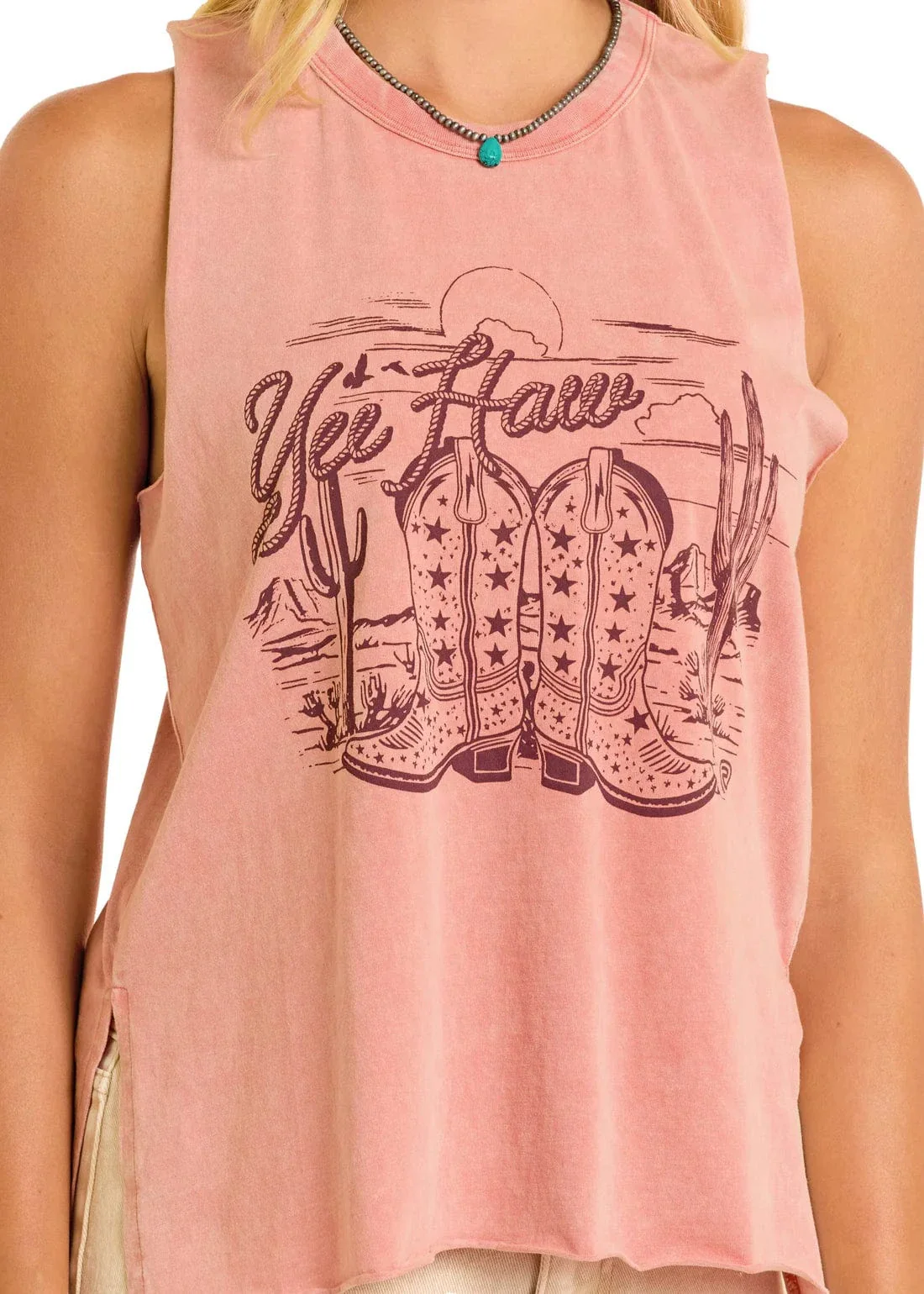 Rock & Roll Denim Women's Pink Yee Haw Graphic Tank BW20T06448 - Image 3