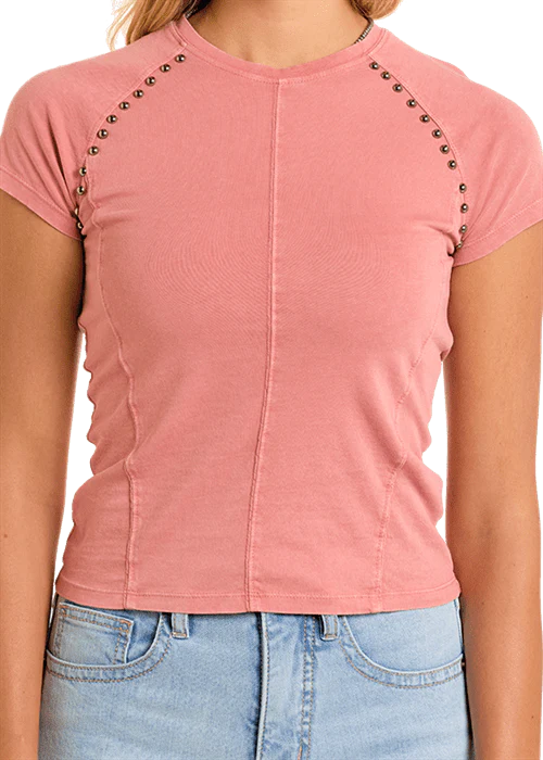 Rock & Roll Denim Women's Rose Studded Seam T-Shirt BW21T06272 - Image 2