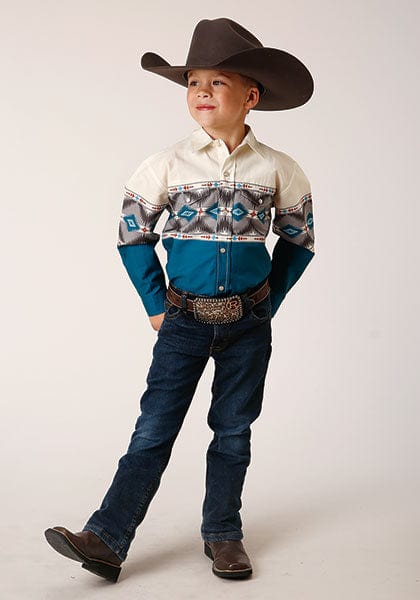 Roper Boys Aztec Border Print Long Sleeve Western Snap Shirt 03-030-0431-0609 BU - Image 2