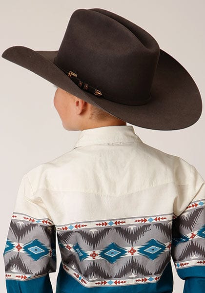 Roper Boys Aztec Border Print Long Sleeve Western Snap Shirt 03-030-0431-0609 BU - Image 3