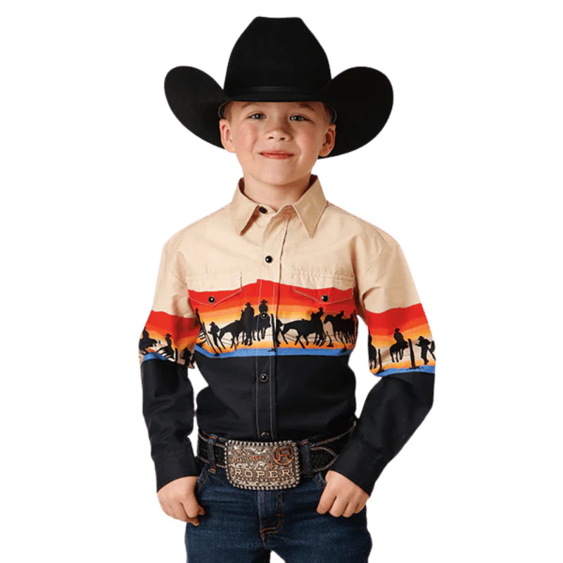 Roper Boys Vintage Scenic Print Long Sleeve Western Snap Shirt 03-030-0421-0612 BL