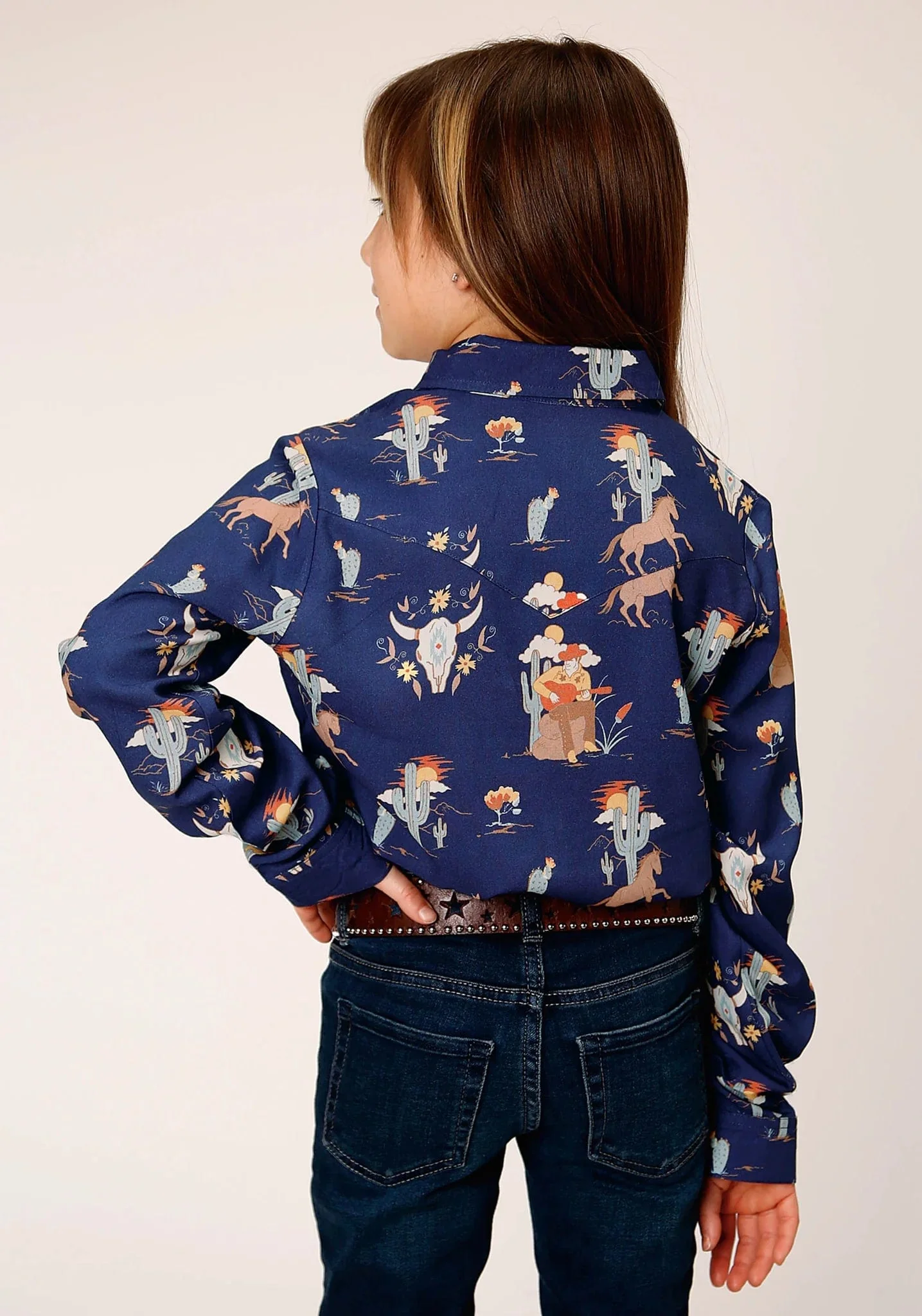 Roper Girls Blue Cowboy Toile Print Long Sleeve Western Snap Shirt 03-080-0590-6122 BU - Image 3