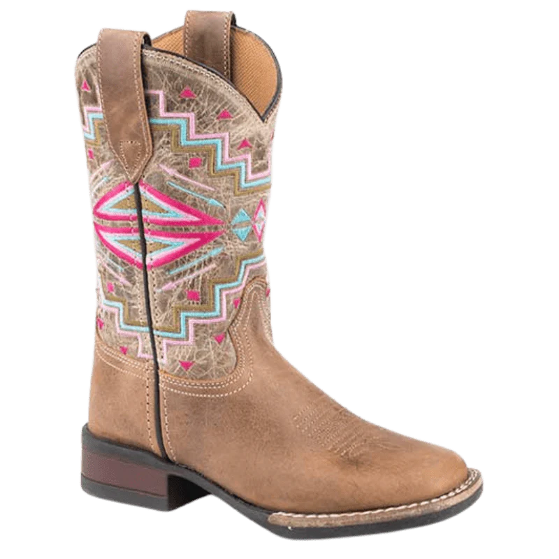 Roper Little Kids Monterey Aztec Brown Square Toe Western Boots 09-018-0912-2569 BR