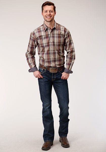 Roper Men's Amarillo Spiced Plum Cider Plaid Long Sleeve Button Up Shirt 03-001-0379-7027 MU - Image 3