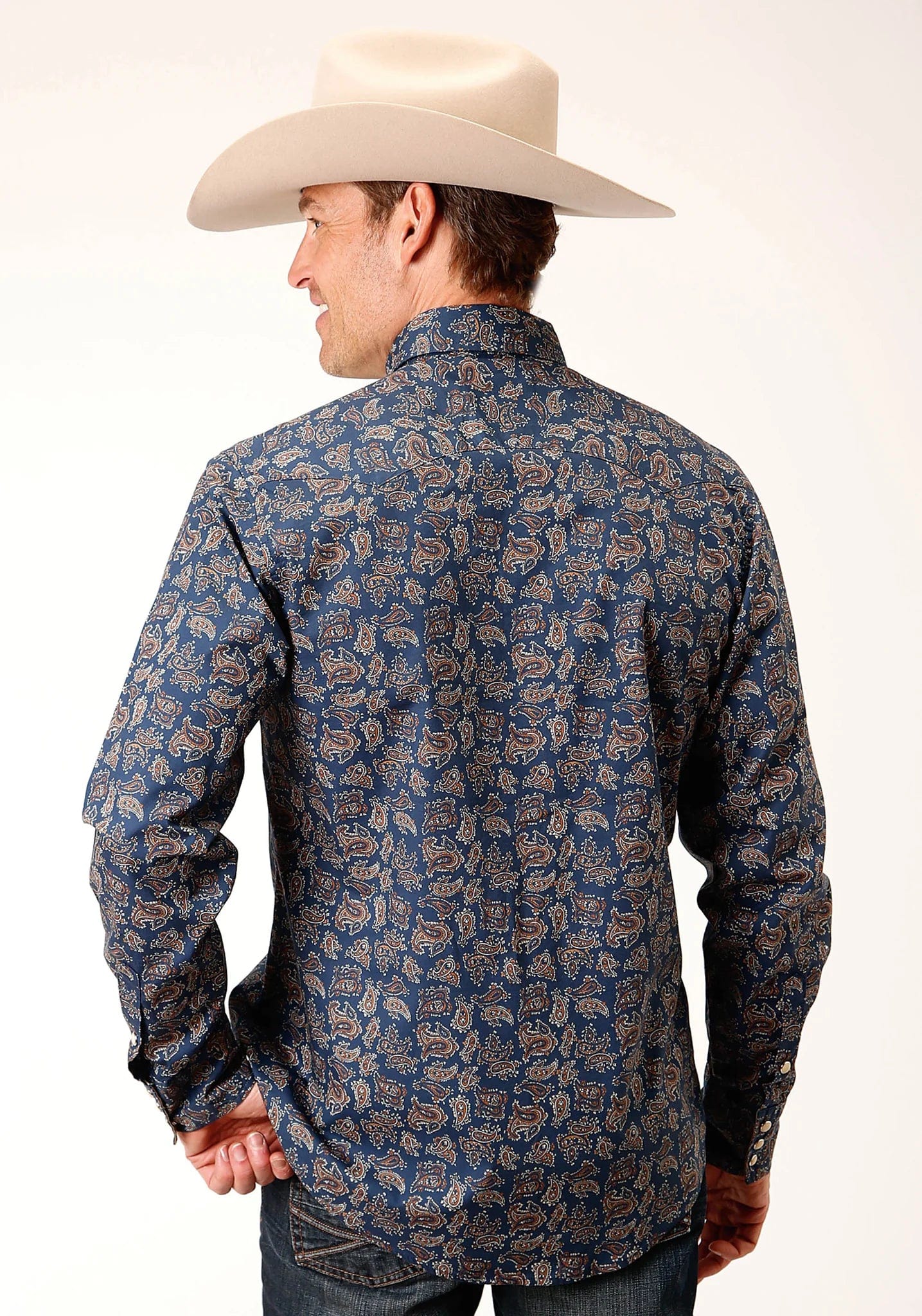 Roper Men's Navy Paisley Long Sleeve Western Snap Shirt 03-001-0064-0782 BU - Image 2