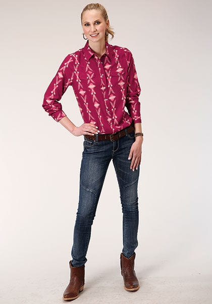 Roper Women's Five Star Fall I Wine Aztec Print Long Sleeve Snap Shirt - Image 2