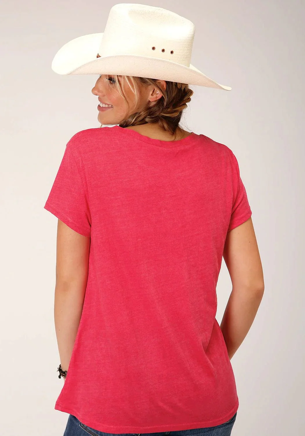 Roper Women's Horseshoe Boots Pink Short Sleeve graphic T-Shirt 03-039-0513-0471 PI - Image 3