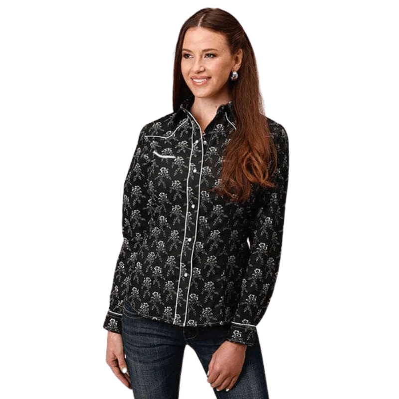 Roper Women's Special Style Black & Cream Floral Print Long Sleeve Snap Shirt 01-050-0086-0705 BL