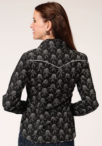 Roper Women's Special Style Black & Cream Floral Print Long Sleeve Snap Shirt 01-050-0086-0705 BL - Image 2