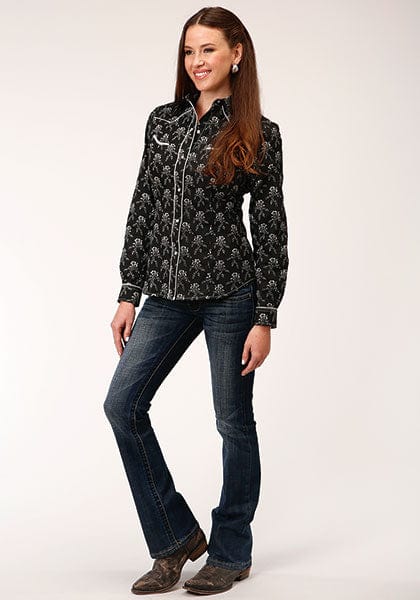 Roper Women's Special Style Black & Cream Floral Print Long Sleeve Snap Shirt 01-050-0086-0705 BL - Image 3