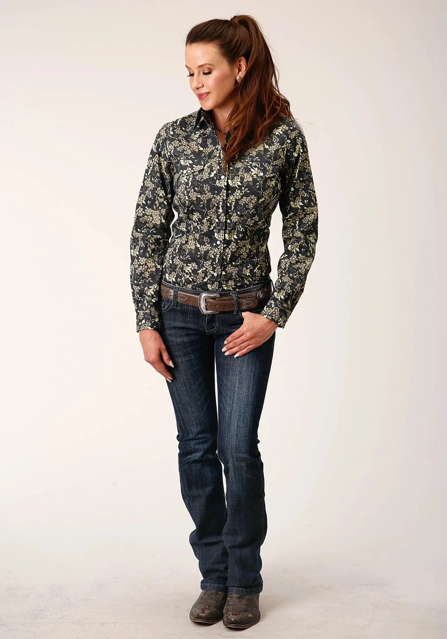 Roper Women's Vintage Dark Floral Print Long Sleeve Western Snap Shirt 01-050-0019-0709 BL - Image 2