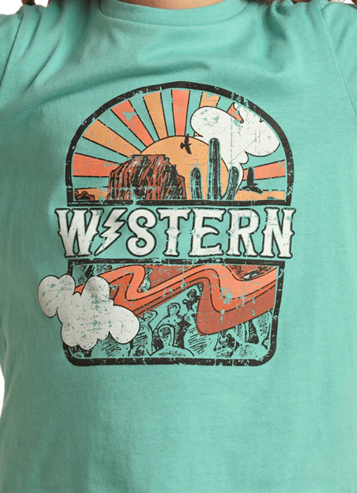 Rock & Roll Cowgirl Girls Turquoise Western Graphic Long Sleeve T-Shirt RRGT22R0ID - Image 2