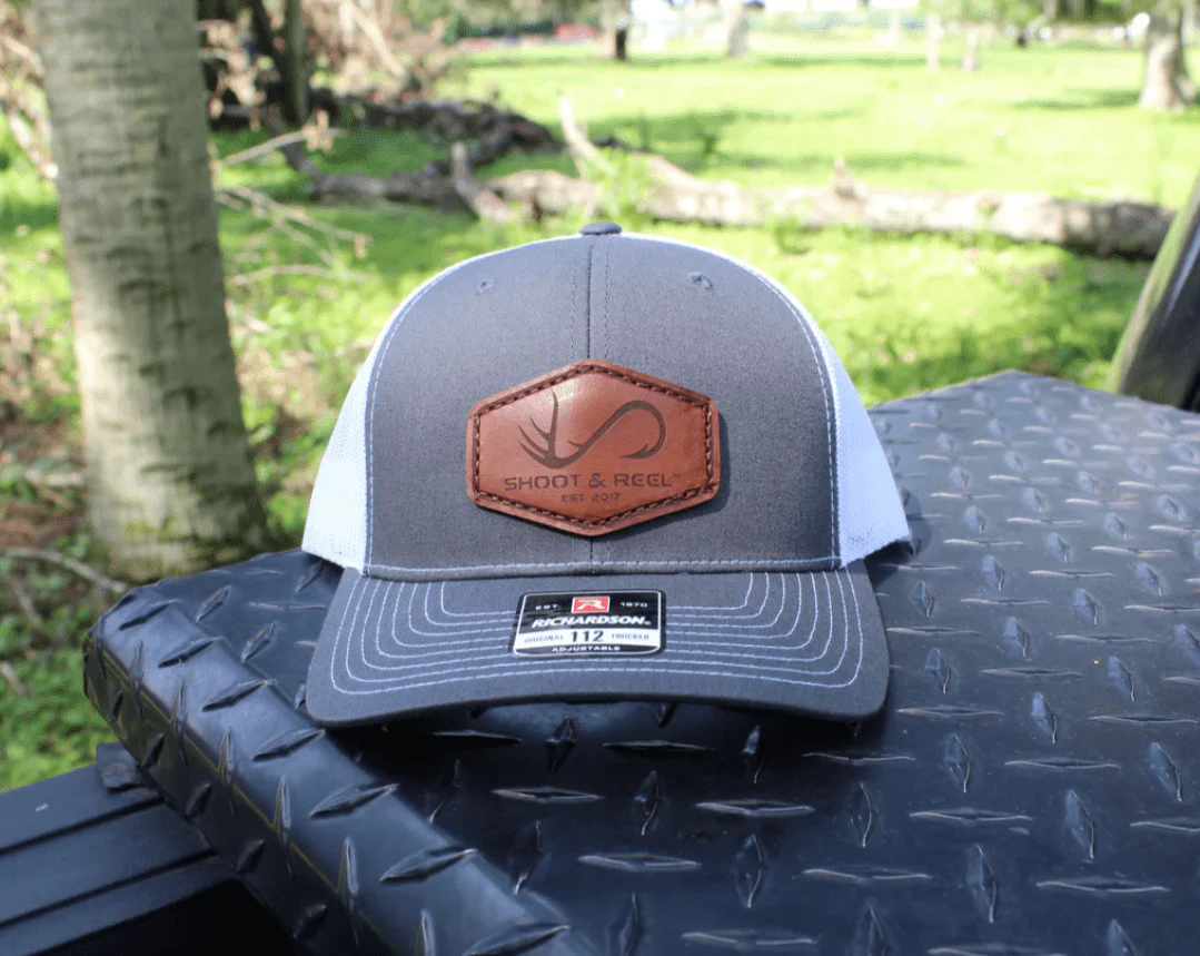 Shoot & Reel Men's Charcoal/White Hexagon Patch Logo Trucker Ball Cap