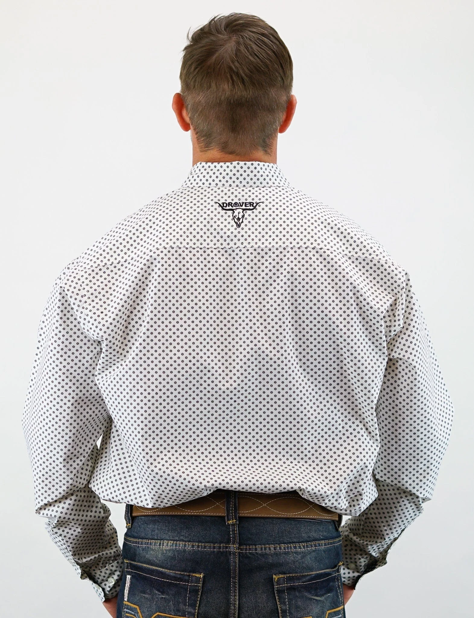 Signature Series - Ambush - Print, Option Cuff, Classic Fit Shirt (White w/ Black Flowers) - Image 5