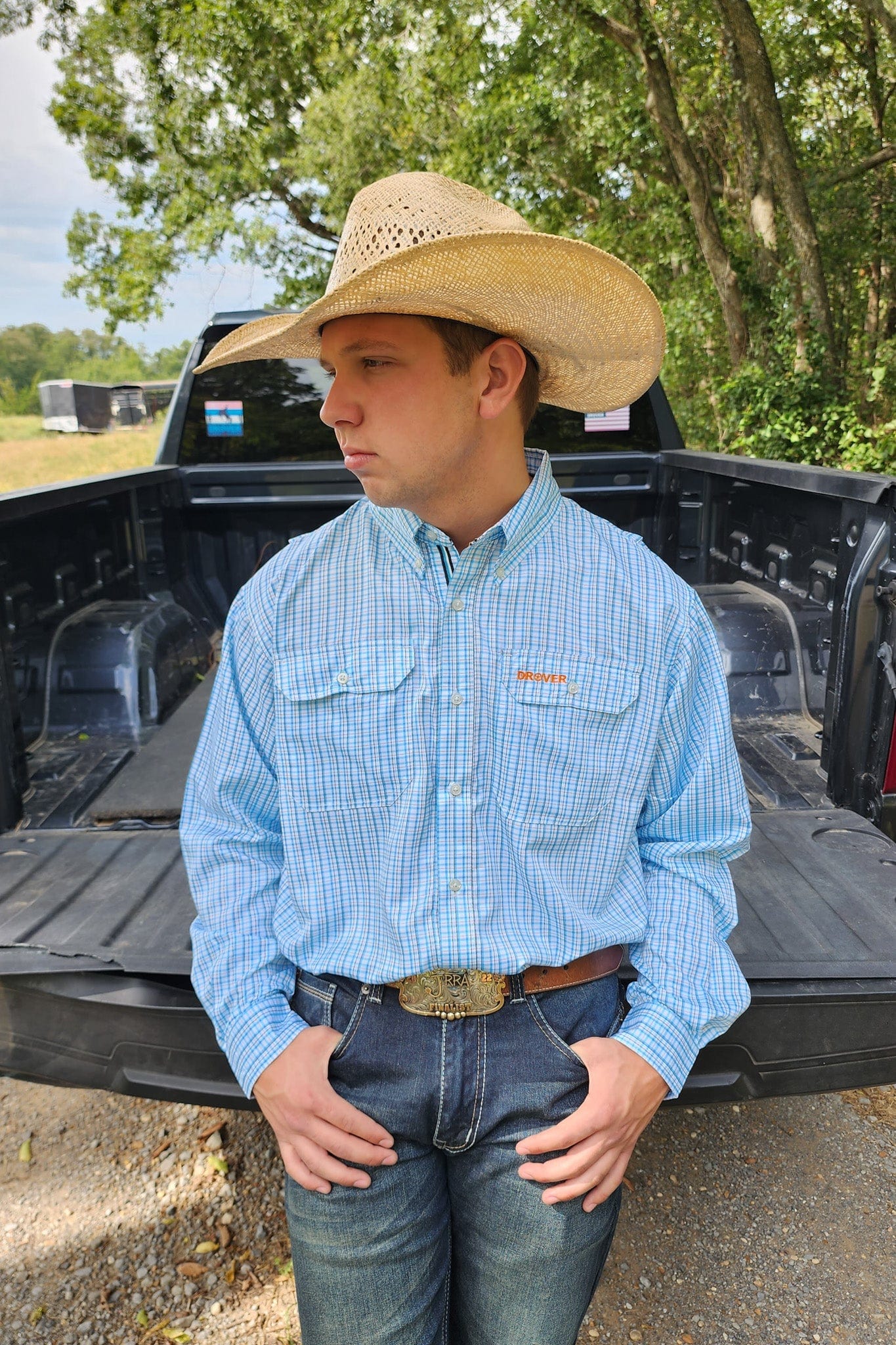 Signature Series - Bonanza - Wrinkle Free, Vent, Print, Classic Fit Shirt (Blue Plaid)