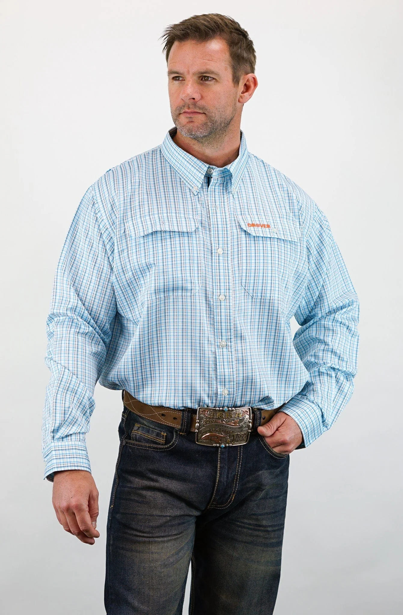 Signature Series - Bonanza - Wrinkle Free, Vent, Print, Classic Fit Shirt (Blue Plaid) - Image 3