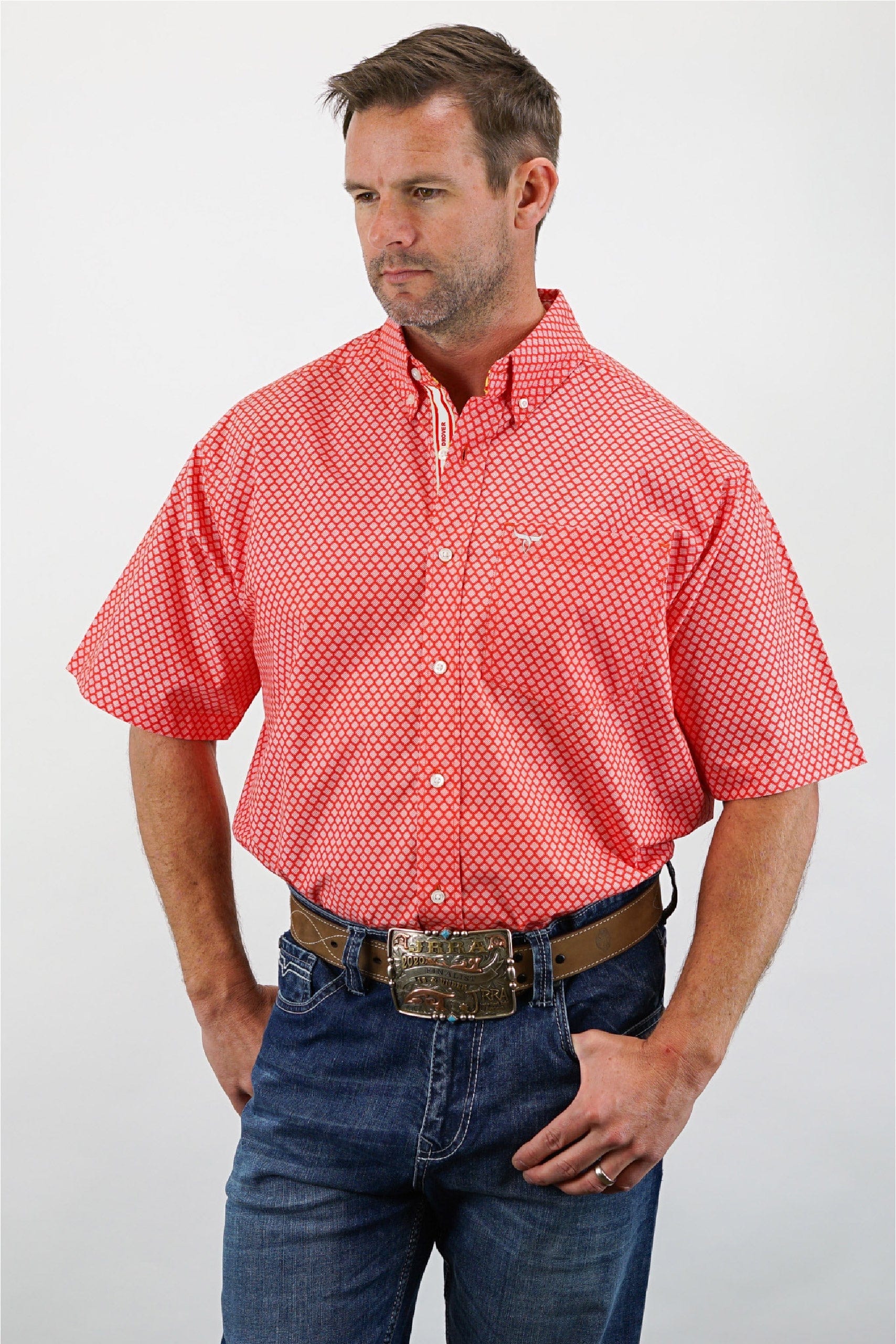 Signature Series - Foreman - Peach/Orange Print, Classic Fit Short Sleeve Shirt