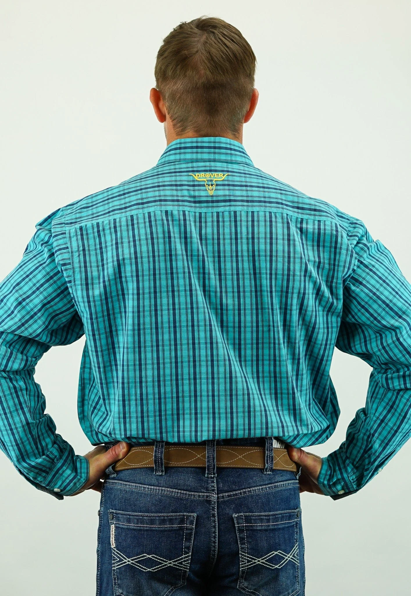 Signature Series - Longhorn - Turquoise and Blue Plaid, Option Cuff, Classic Fit Shirt - Image 4