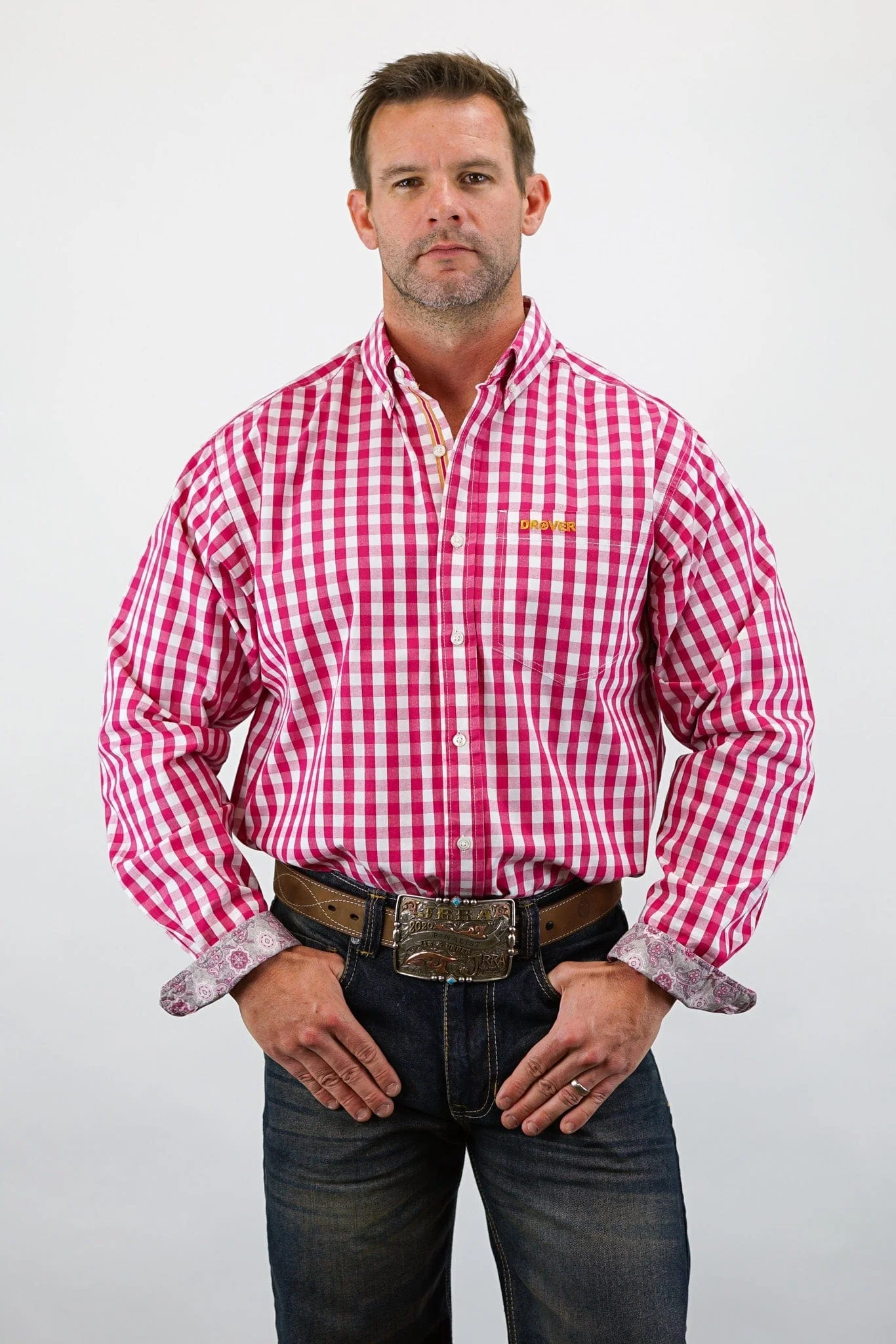 Signature Series - Mustang - Print, Option Cuff, Classic Fit Shirt (Maroon Check) - Image 2