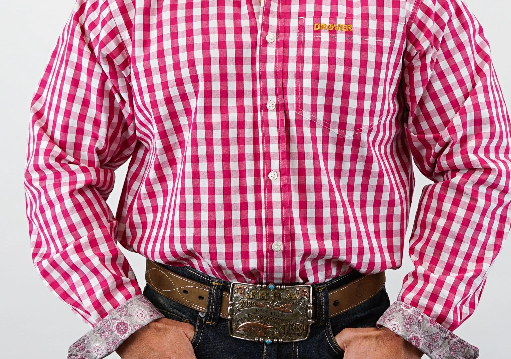 Signature Series - Mustang - Print, Option Cuff, Classic Fit Shirt (Maroon Check) - Image 3