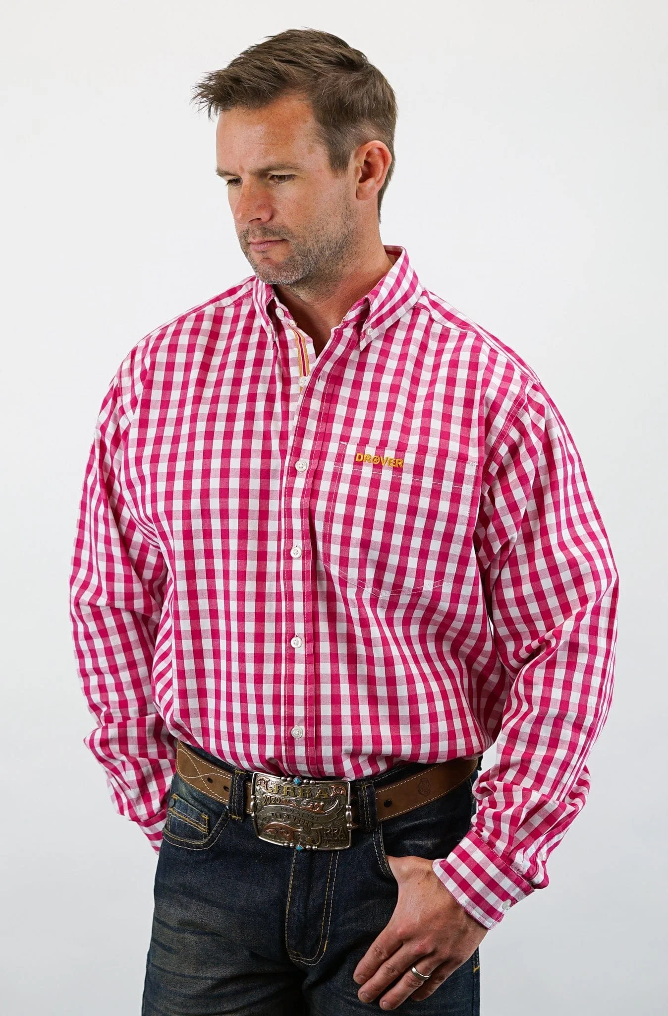 Signature Series - Mustang - Print, Option Cuff, Classic Fit Shirt (Maroon Check) - Image 4