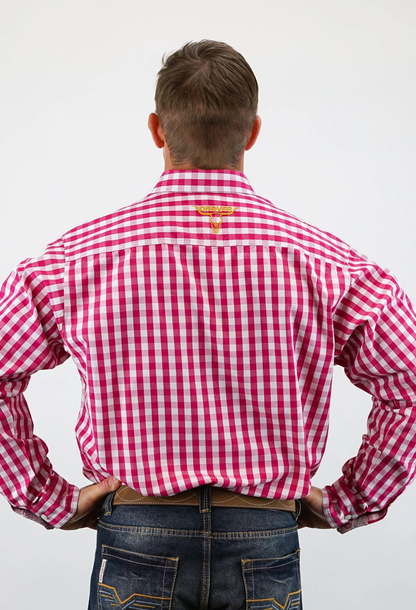 Signature Series - Mustang - Print, Option Cuff, Classic Fit Shirt (Maroon Check) - Image 5