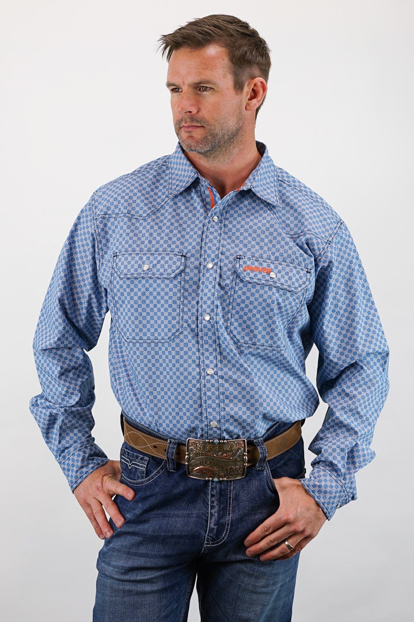 Signature Series - Outlaw - Pearl Snap, Print, Option Cuff, Classic Fit Shirt (Blue Diamond)