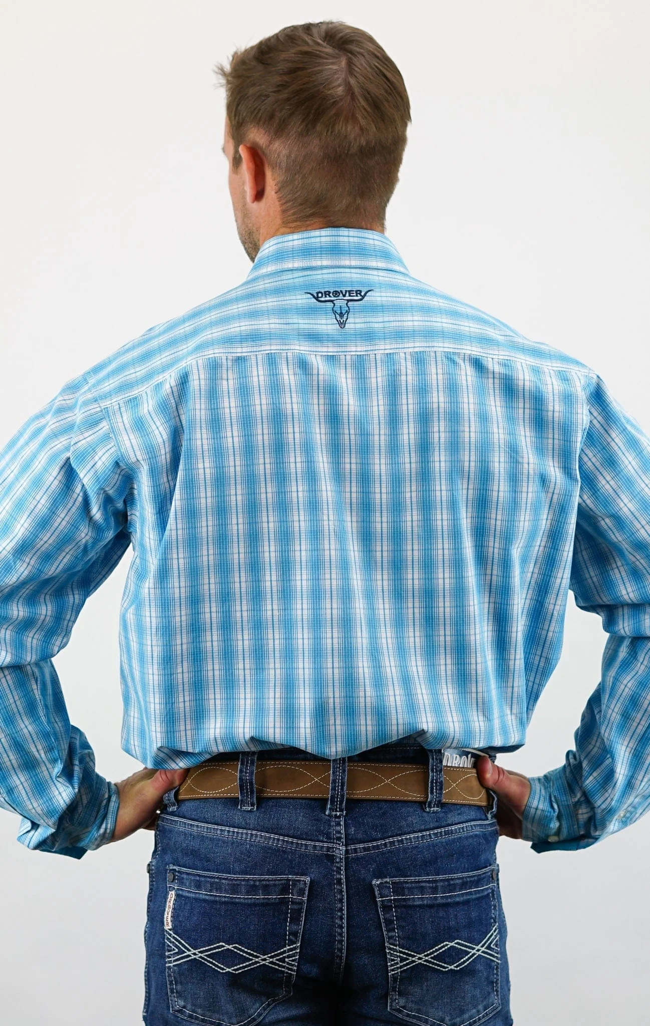 Signature Series - Rawhide - Blue and White Plaid, Option Cuff, Classic Fit Shirt - Image 3