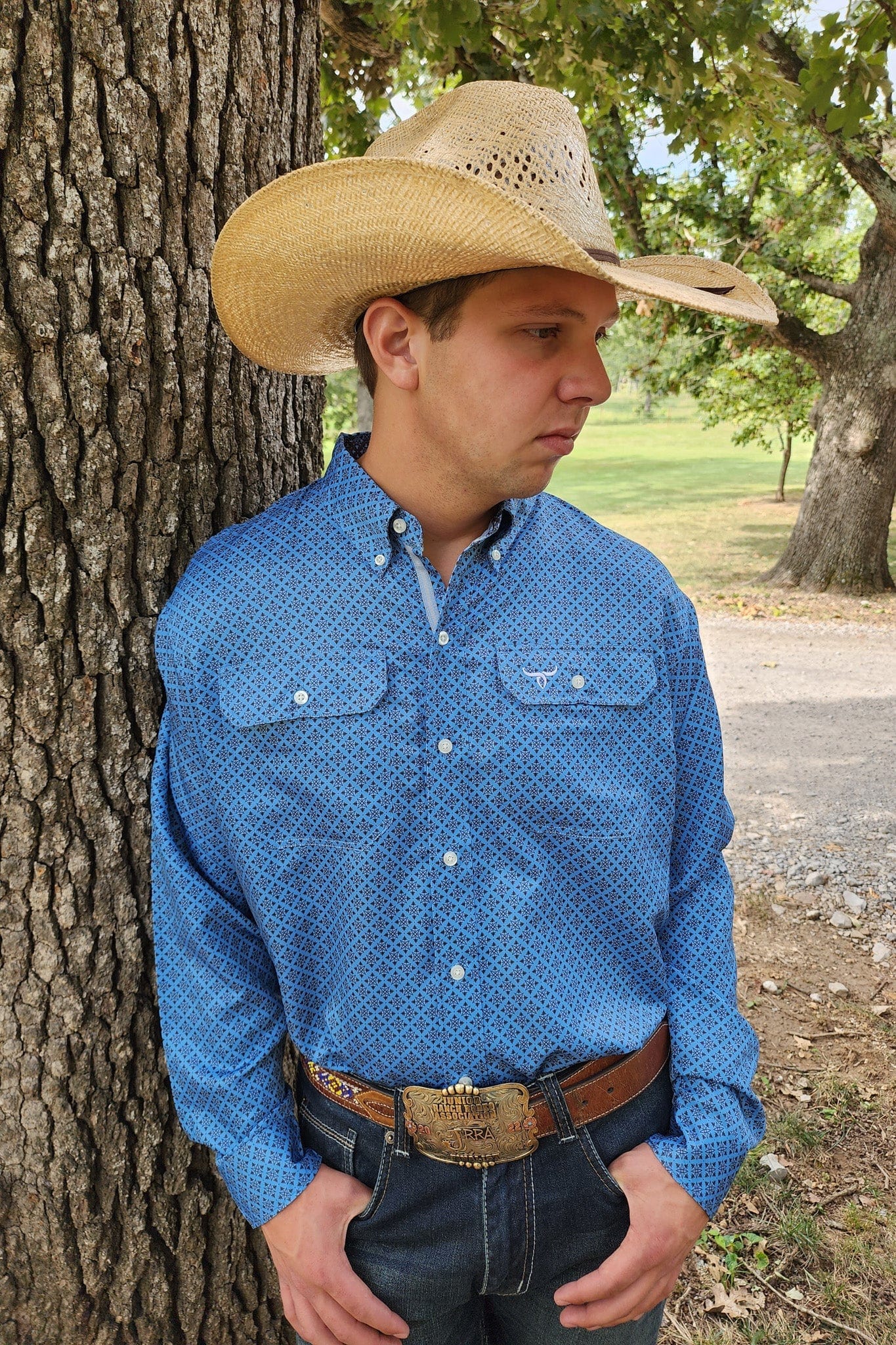 Signature Series - Scout - Vented, Moisture Wicking, Blue and Slate Gray Print, Classic Fit Vent Shirt - Image 3